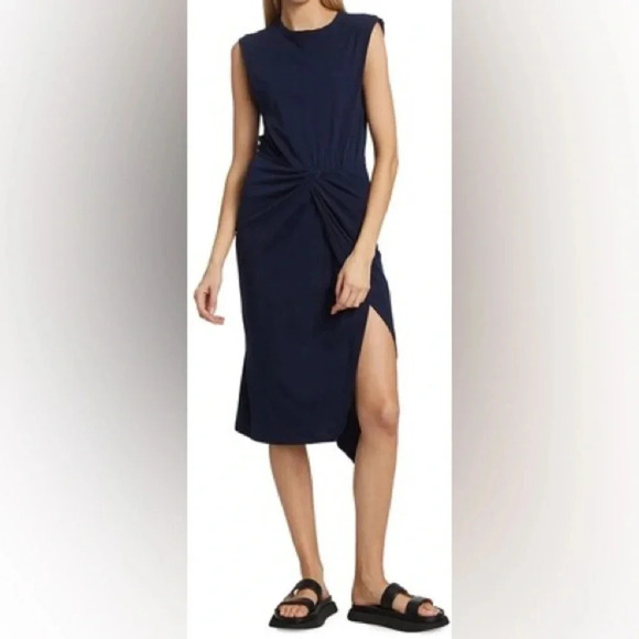 Derek Lam 10 Crosby navy Landry Twist-Front Jersey midi Dress sleeveless knot - Picture 1 of 7